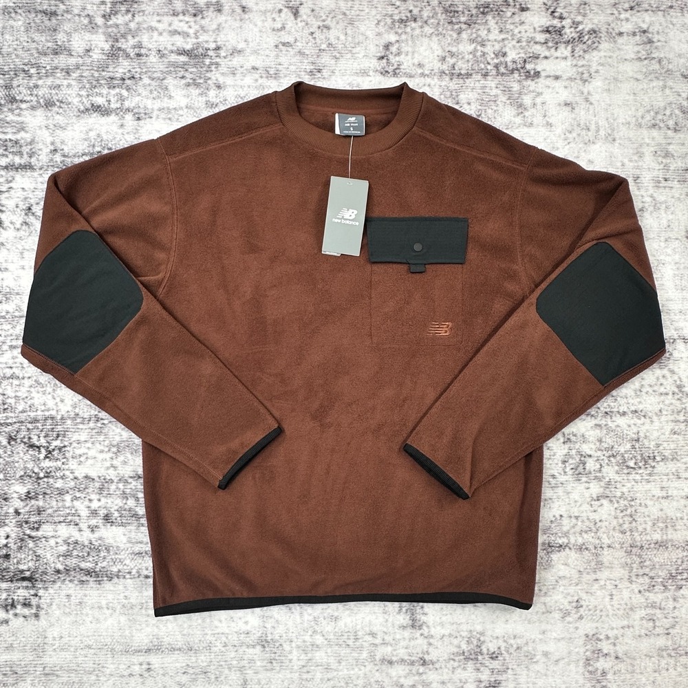 NWT New Balance NB Heat Outdoor Crew Fleece Men's Small Brown MT43531